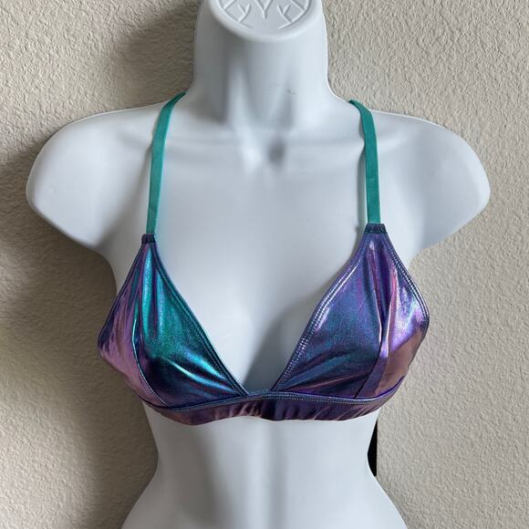 New Club Exx Dolls Kill Cosmic Ace Metallic Bra Top Women's S Festival Rave - Picture 1 of 6